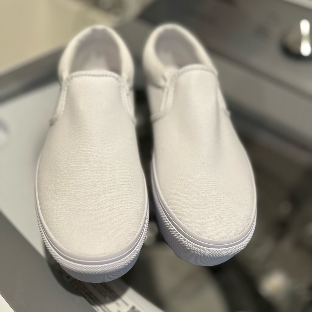 Vans Women’s White Platform Slip-On Sneakers - Picture 2 of 2